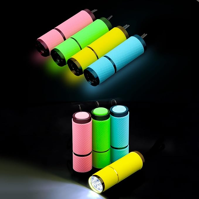 AHIER 9 LED Glow in Dark Flashlights, 12 Pack Rubber Coated Flashlights with Straps, Portable Handy