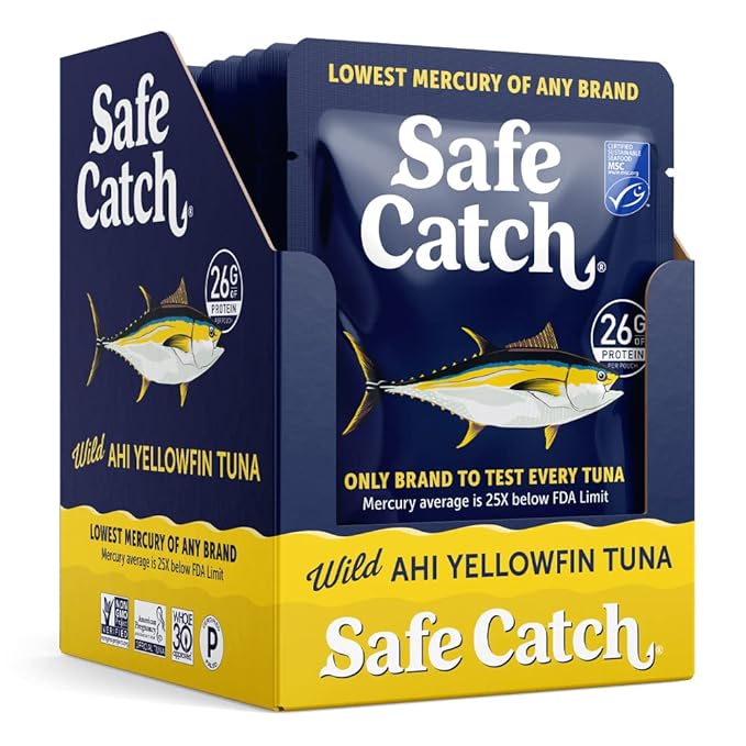 Safe Catch Wild Ahi Yellowfin Tuna Fish Pouches, Wild Caught, Lowest Mercury, Lean Protein, Omega