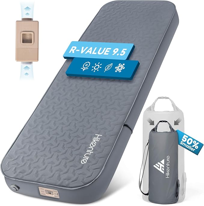 Hikenture 4" Thick Self Inflating Sleeping Pad, Foam & Air Camping Mattress, 9.5 R-Value Insulated