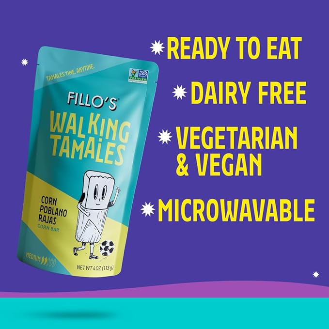 Fillo's Walking Tamales Corn Poblano Rajas, Pk of 7, Ready-to-Eat, Delicious, Gluten-Free