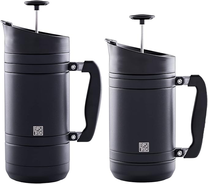 BruTrek BaseCamp Coffee Press - Double Wall Insulated Stainless Steel - Bru-Stop Technology, No
