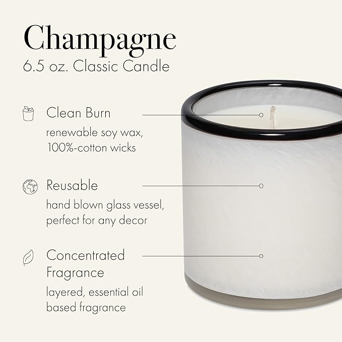 LAFCO New York Classic Candle, Champagne - 6.5 oz - 50-Hour Burn Time - Reusable, Hand Blown Glass