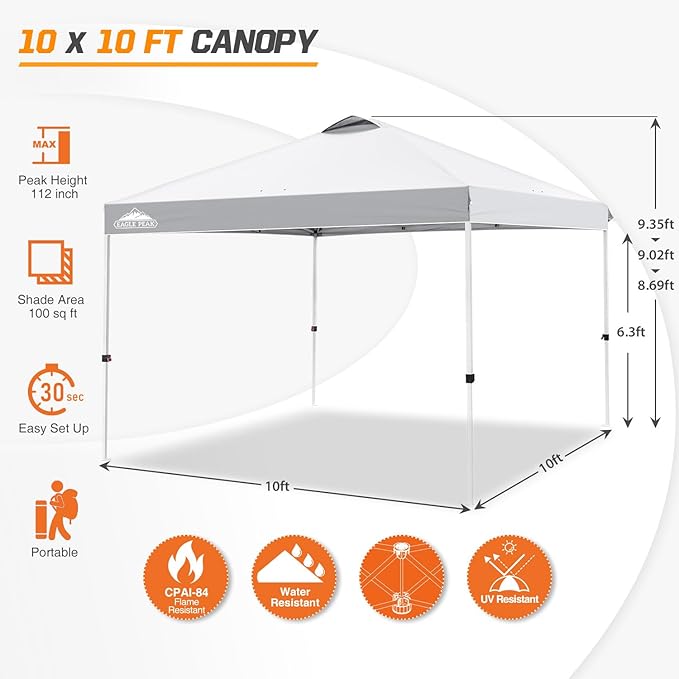 EAGLE PEAK Pop Up Canopy Tent with Wheeled Carry Bag, 8 Stakes, 4 Ropes, 4 Weight Bags, Easy Set Up