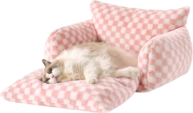 Hollypet Cat Bed Fluffy Plush Mutifuctional Double-Layer Soft Pet Couch Orthopedic Sofa Nest Beds