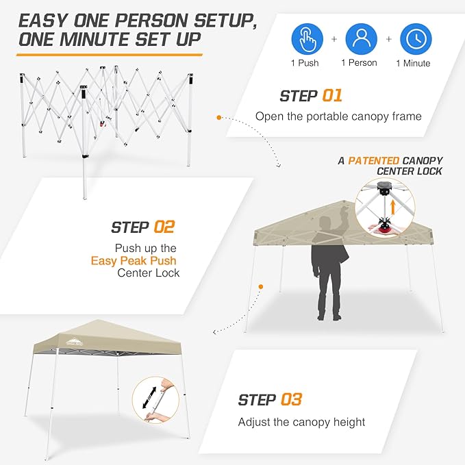 EAGLE PEAK 10x10 Slant Leg Pop-up Canopy Tent Easy One Person Setup Instant Outdoor Beach Canopy