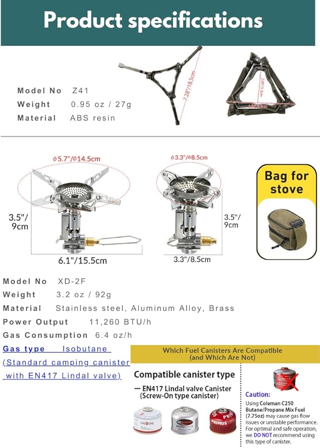 CAMPINGMOON Canister Top Stove Portable Compact Foldable w/igniter w/Gas Fuel Can Stabilizer