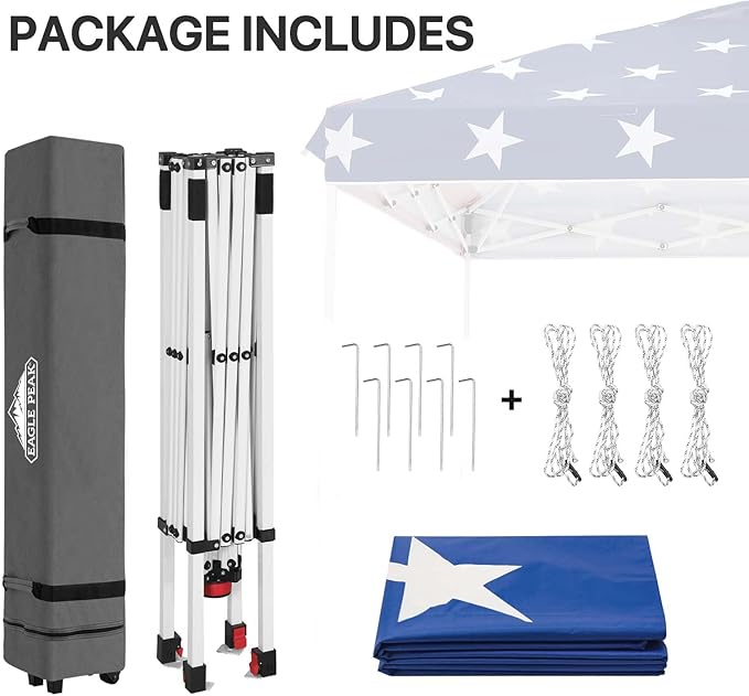 EAGLE PEAK Pop Up Canopy Tent with Wheeled Carry Bag, 8 Stakes, 4 Ropes, Easy Set Up Tent Canopy