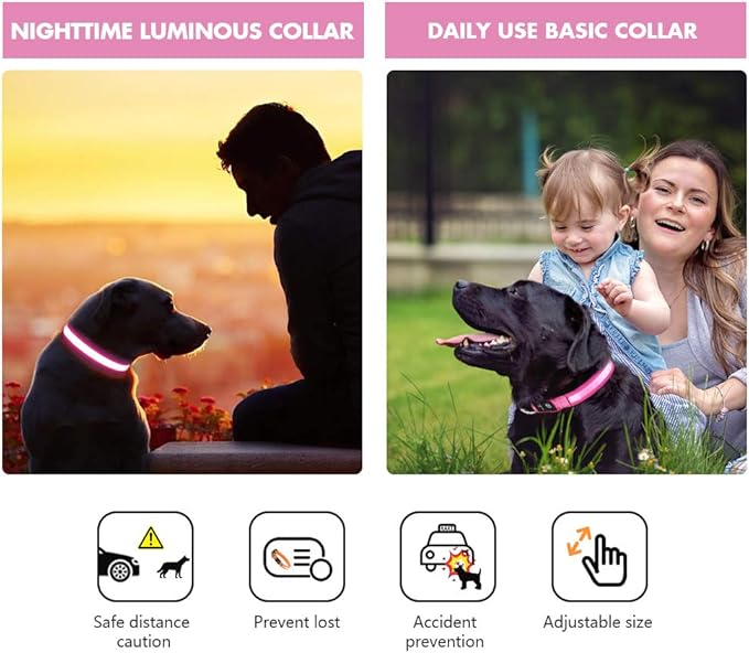 MASBRILL Light Up Collar - Rechargeable LED Dog Collar for Night Walking, Flashing Light, Fits