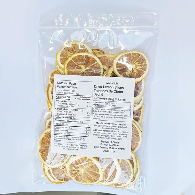 Mkostlich Dried Lemon Slices Bulk, 100g/3.52oz Natural Dehydrated Lemon Slices for Cocktails