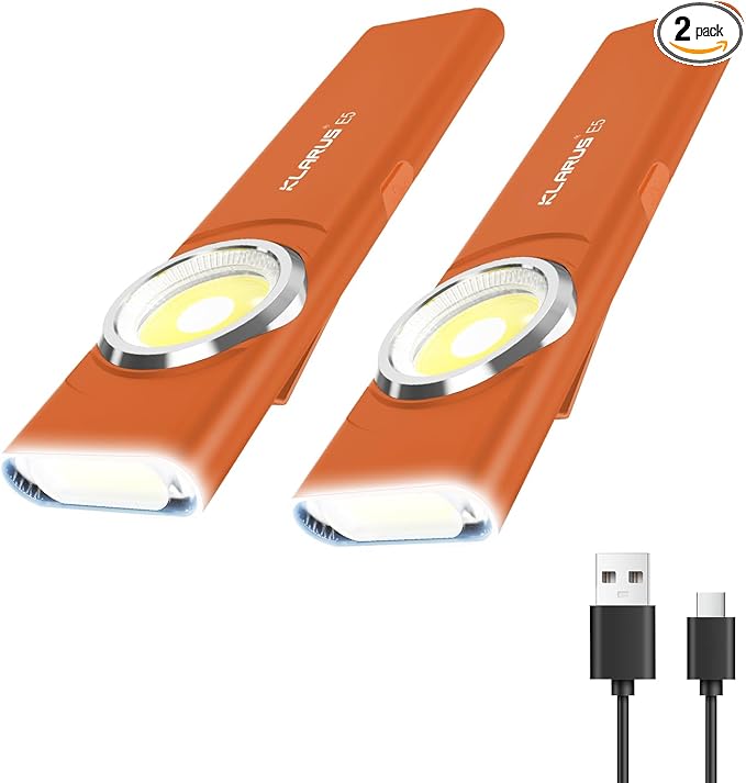 klarus E5 2Pcs Pocket Flashlight, Rechargeable EDC Flashlight, Super Slim 4.2x1x0.3inch, 600