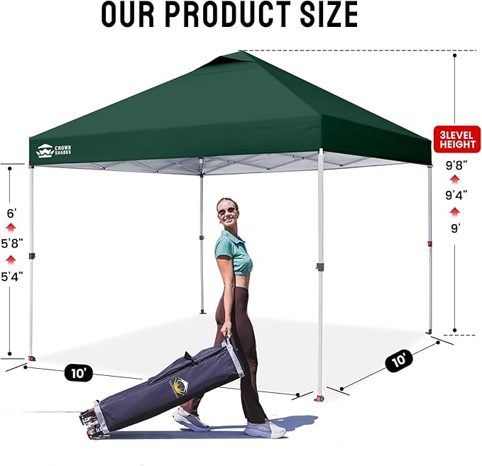 CROWN SHADES 10x10 Pop Up Canopy - Beach Tent with One Push Setup - Easy Outdoor Sun Shade for