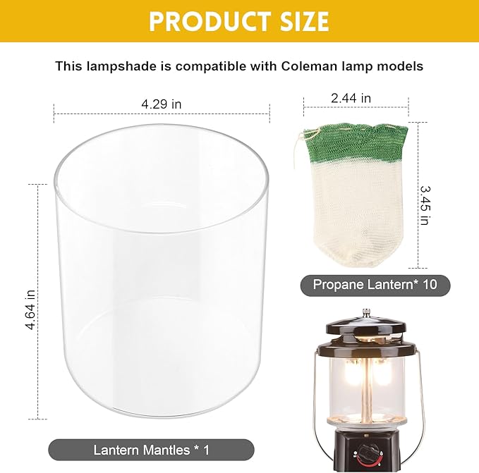 EINDER Propane Lantern Mantles with Lantern Globe Replacement Set Compatible with Coleman Kerosene
