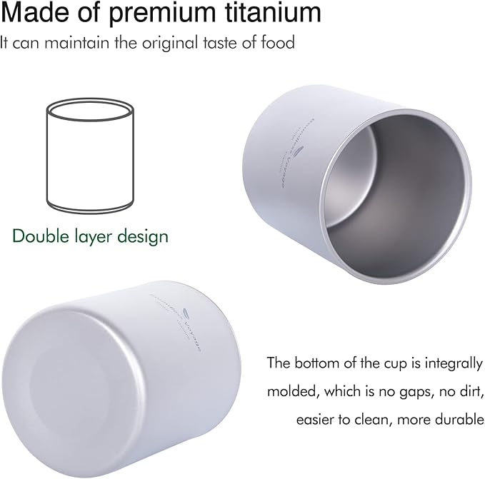 Boundless Voyage 3 in 1 Double Walled Titanium Cup Heat Resistant Mini Tea Drink Cup Outdoor