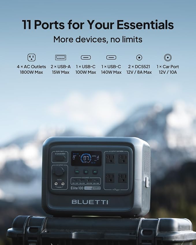 BLUETTI Elite 100 V2 Portable Power Station (2025 New), 1024Wh LiFePO4 Battery Backup w/ 4 1800W AC