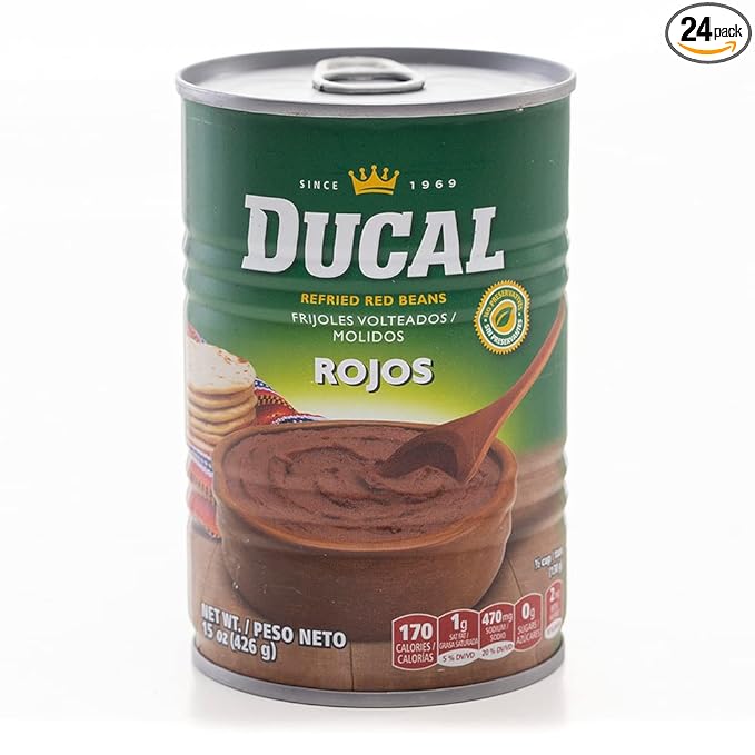 Ducal Red Refried Beans, 15 Ounce (Pack of 24) - Instant Vegetarian Refried Red Beans, Non-GMO And