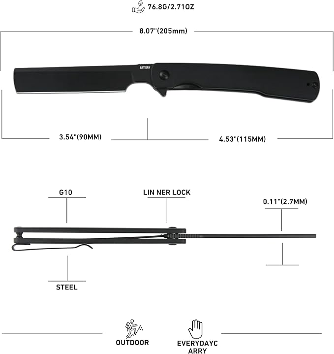 ARTISANCUTLERY Orthodox V2 Pocket Knife, 3.54" AR-RPM9 Steel Blade G10 Handle Folding Knife for