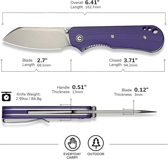 CIVIVI Crabby Pocket Knife, EDC Folding Knife for Men Women with Swedish 14C28N Blade Contoured G10