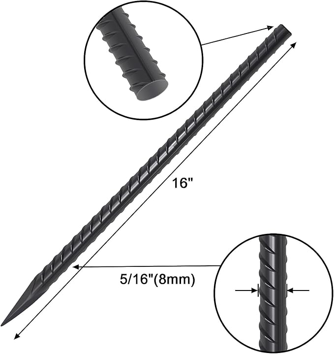 VVOKGO Rebar Stakes 16 Inches Ground Concrete Form Stakes (12pcs), Straight Metal Spikes Heavy Duty