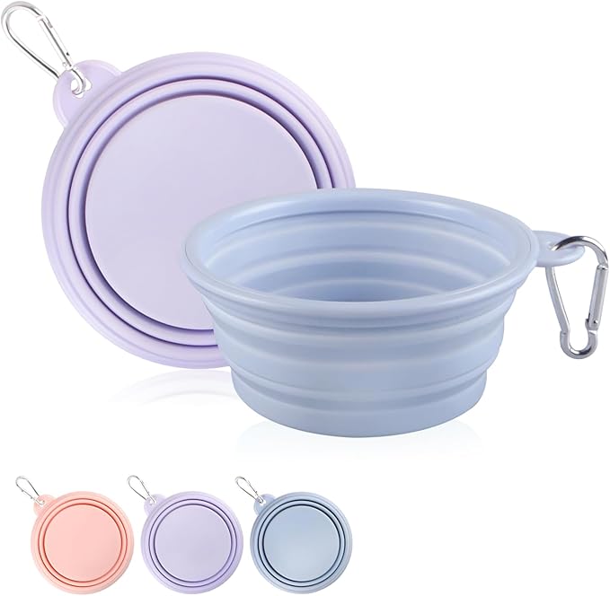Collapsible Dog Bowls 2-Pack, Portable Travel Dog Bowl with Carabiner, Food-Grade Silicone Pet Bowl