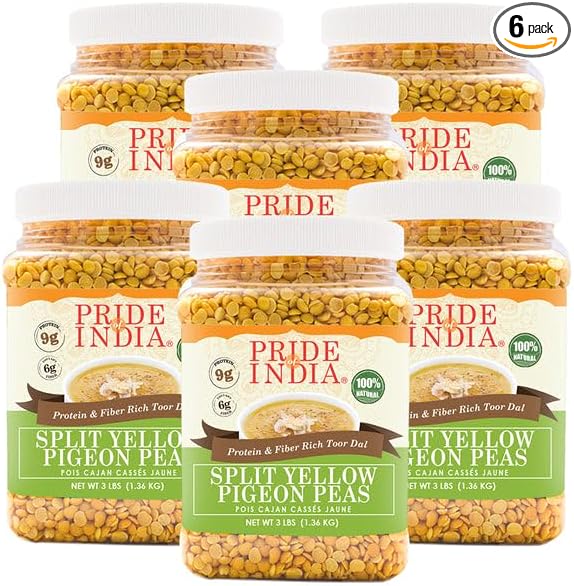 Pride Of India - PACK of 6 - Indian Split Yellow Pigeon Peas - Protein & Fiber Rich Toor (Arahar)