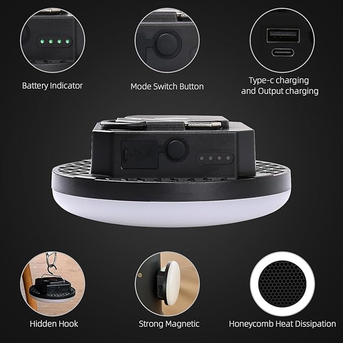 Camping Lantern 10500mAh Rechargeable Battery, 32W Ultra Bright LED Hanging Light with 3 Modes