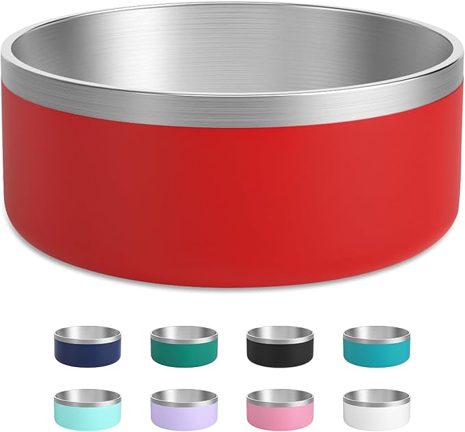 Stainless Steel Dog Bowl, Metal Water and Food Dish for Large Dogs, Insulated Non-Slip Pet Bowl