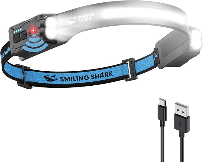 Smiling Shark TD-0123-S Headlamp, 2400mAh Ultra-Bright Head Lamp Flashlight Rechargeable with