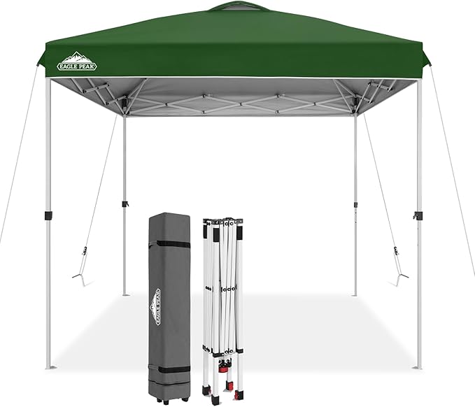 EAGLE PEAK Pop Up Canopy Tent with Wheeled Carry Bag, 8 Stakes, 4 Ropes, Easy Set Up Tent Canopy