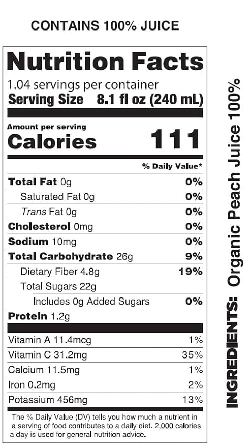 Pomona Organic Peach Juice (Pack of 12), Cold Pressed USDA Organic Juices, 100% Peaches, No Added