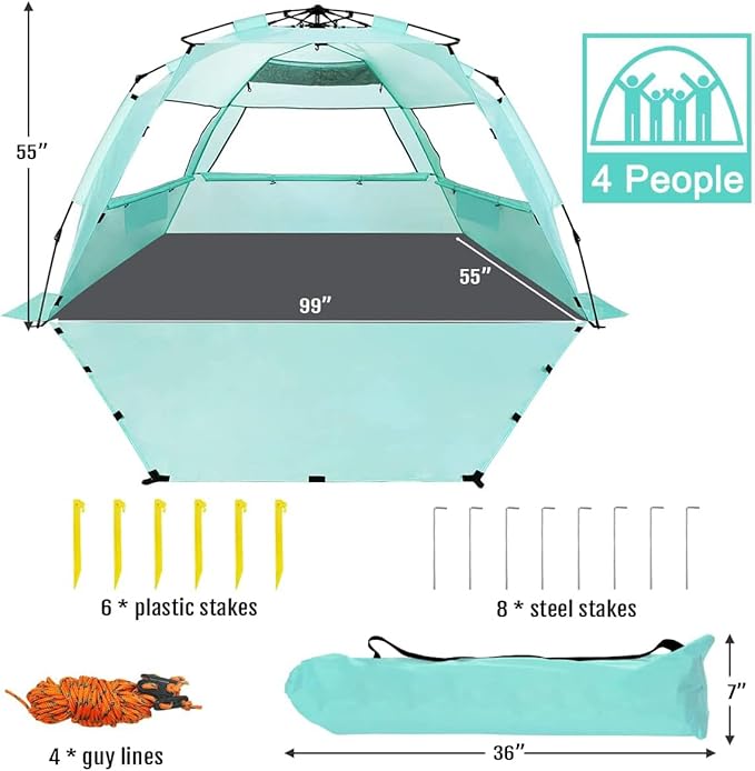 WhiteFang Deluxe Pop Up Beach Tent Sun Shade Shelter for 3-4/5-6 Person, UV Protection, Extendable