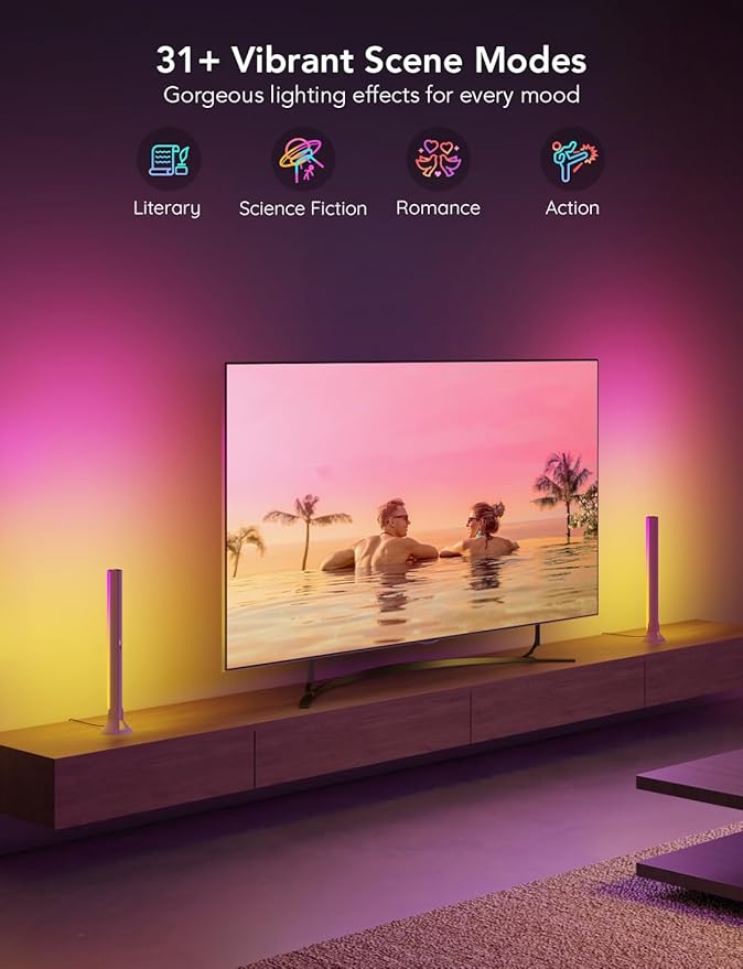 Govee RGBIC Light Bars, 15 Inches WiFi TV Backlight Suitable for 45-70 inch TVs, Smart Light Bars