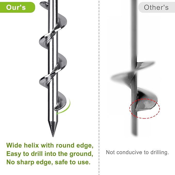 4 Pack Tent Stakes, 12 Inch Heavy Duty Ground Anchors, Fully Welded Spiral Earth Anchors for