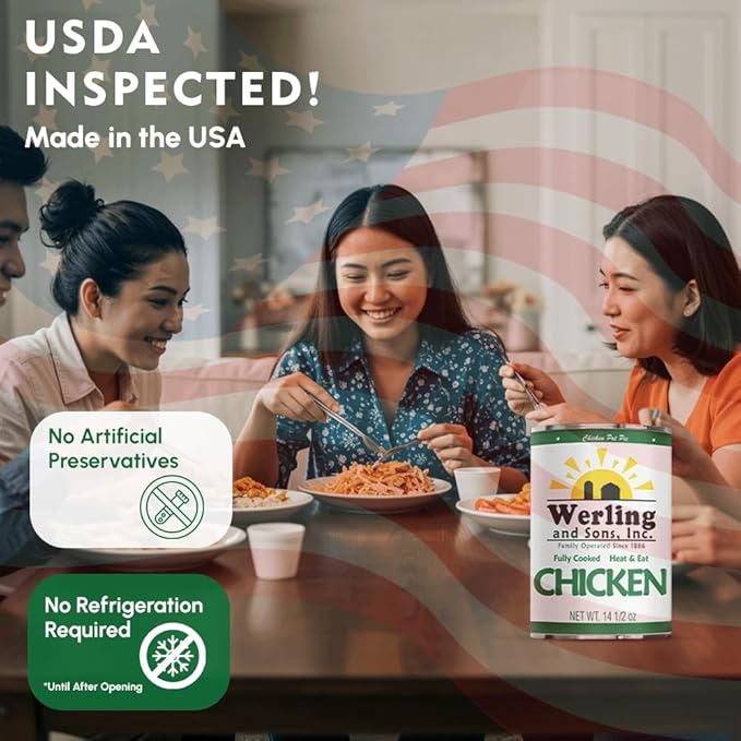 Werling & Sons Canned Chicken 14.5 Oz??Fully Cooked, Ready to Eat | Premium Quality, Recipe-Ready