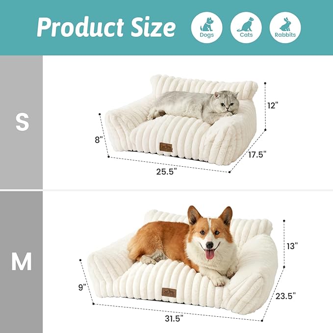 Cute Cat Couch, Premium Plush Faux Fur Pet Couch Bed, Ultra-Soft Pet Furniture for Cats & Small