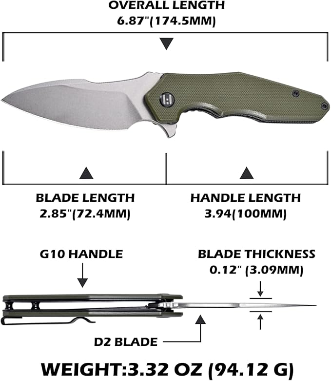 Hightron Mini Ventura EDC Pocket Knife, 2.85" Stonewashed D2 Steel Blade G10 Handle with Pocket