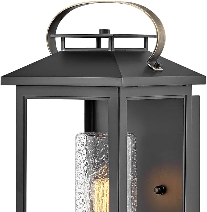Hinkley Atwater Medium Wall Mount Outdoor Lantern - Anti-Fade, Clear Seedy Glass, Composite - Black