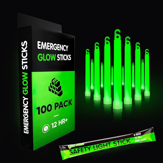 Emergency Glow Sticks with 12 Hours Duration, Individually Wrapped Industrial Grade Glowsticks for
