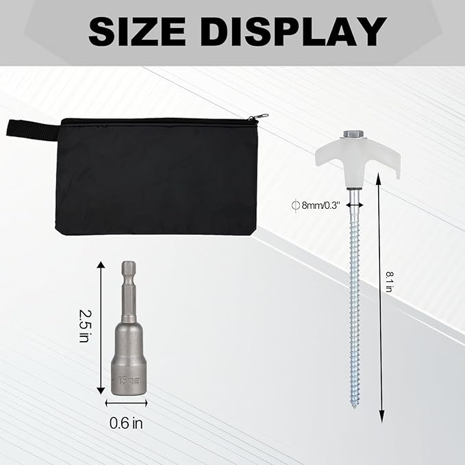 12 Pack Screw in Tent Stakes Heavy Duty,8 Inch Ground Anchors Screw in,Metal Stakes with Hex Head