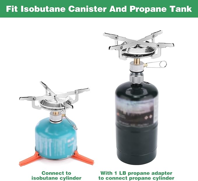 WADEO Portable Camping Stove Burner, Backpacking Stove with 1LB Propane Tank Adapter, Fuel Can