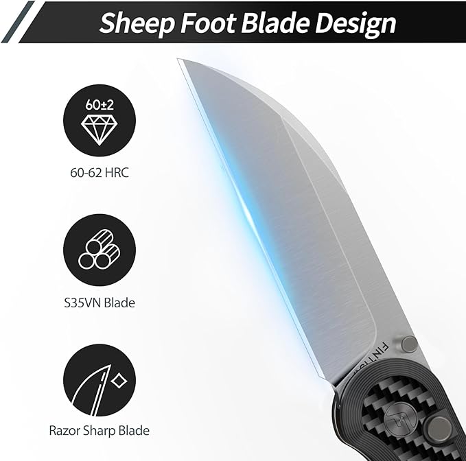 FINTISO Pocket Knife, 3" S35VN Blade EDC Knife with Carbon Fiber Handle, Folding Knife with Pocket