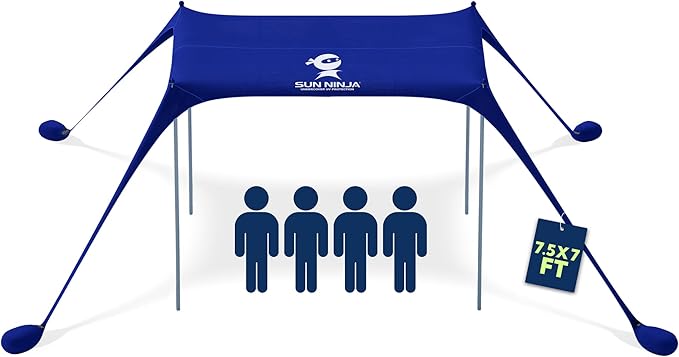 SUN NINJA Beach Tent Sun Shelter UPF50+ - Easy Pop Up Beach Canopy - Outdoor Shade for Camping