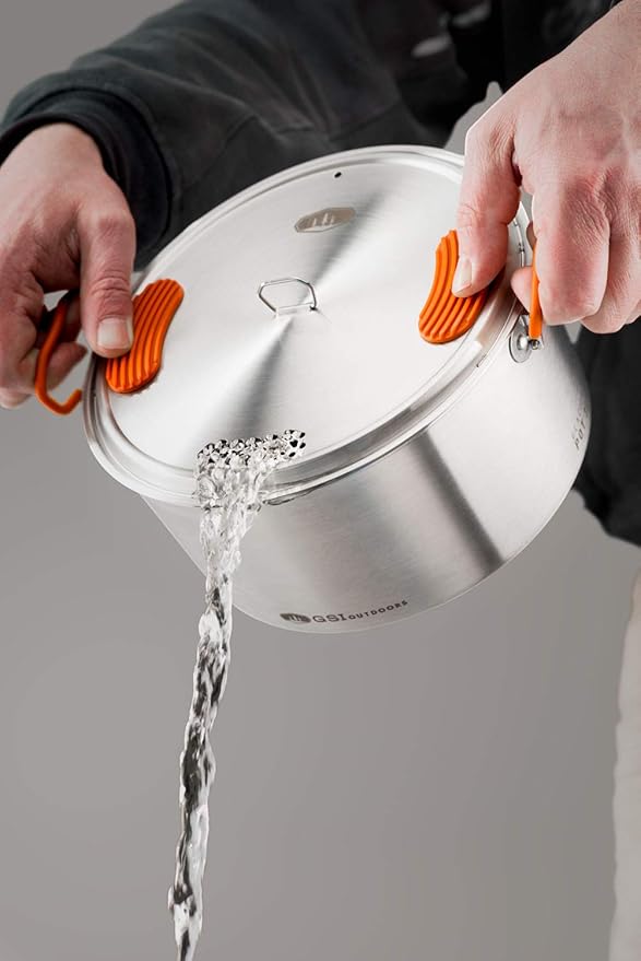 GSI Outdoors Glacier Stainless Steel Base Camper - Medium - 3 Pieces Cookset - Compact, & Durable