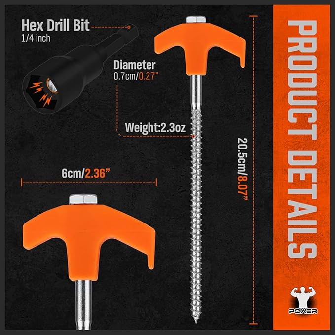 HORUSDY Tent Stakes Heavy Duty, 18-Pack 8.07 Inch Tent Stakes with with 4x13ft Rope & 1 Stopper T