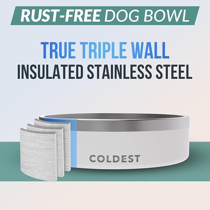 Coldest Dog Bowl - Anti Rust Metal, Non Slip, 3 Layers Insulated Stainless Steel Dog Bowls - Spill