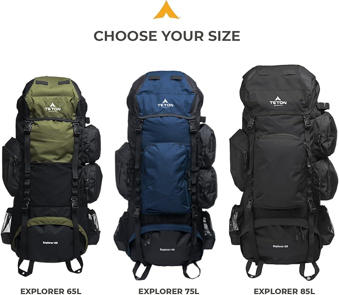 Teton 75L Explorer Internal Frame Backpack for Hiking, Camping, Backpacking, Rain Cover Included