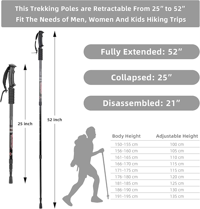 Aihoye Hiking Trekking Poles, 2 Pack Collapsible, Lightweight, Anti Shock, Walking Sticks