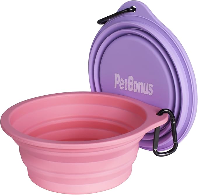 PetBonus 2-Pack Large Silicone Collapsible Dog Bowls, 34oz/1000ml BPA Free Portable Foldable Travel