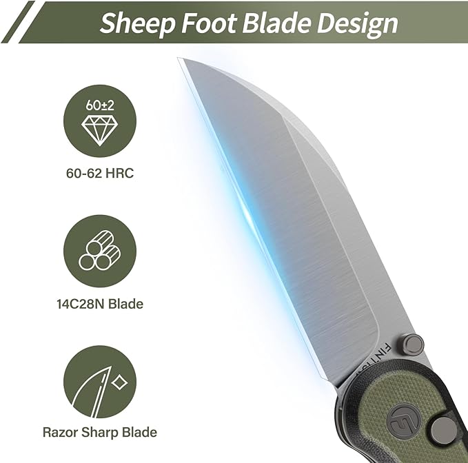 FINTISO Pocket Knife, 3" 14C28N Blade EDC Knife with G10 Handle, Folding Knife with Pocket Clip for