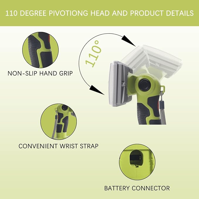 YEX-BUR Cordless LED Work Light for Ryobi 18v Battery, 18W 2000LM Power LED Spotlight Handheld