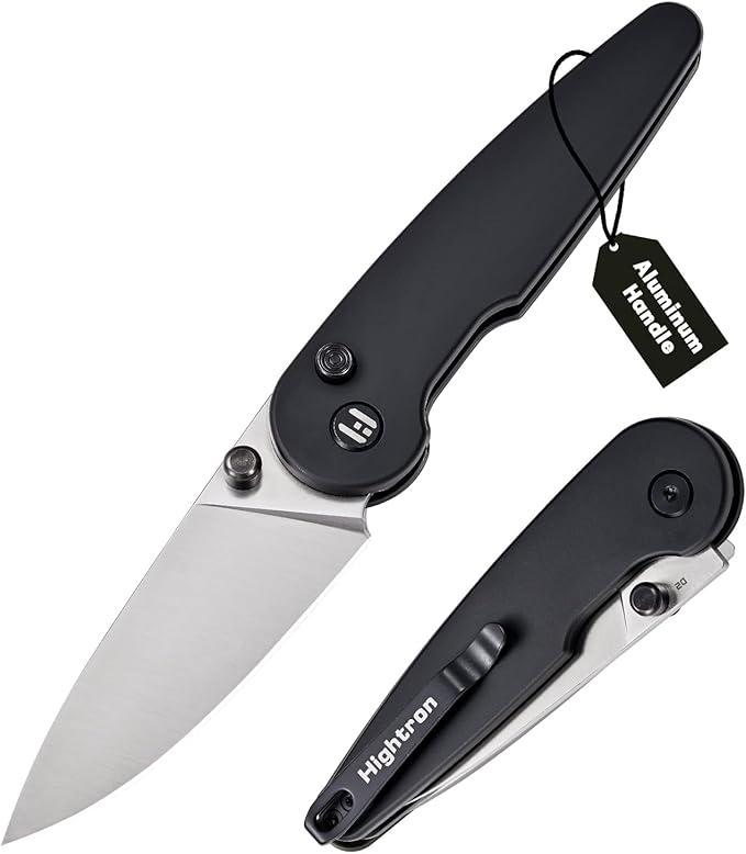 Hightron Birdidi Folding Knife, 2.91" Drop-Point D2 Blade Aluminum Handle, Pocket Knife with Pocket